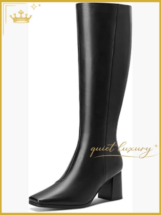 Knee High Boots Chunky Heel Side Zip Pointed Toe